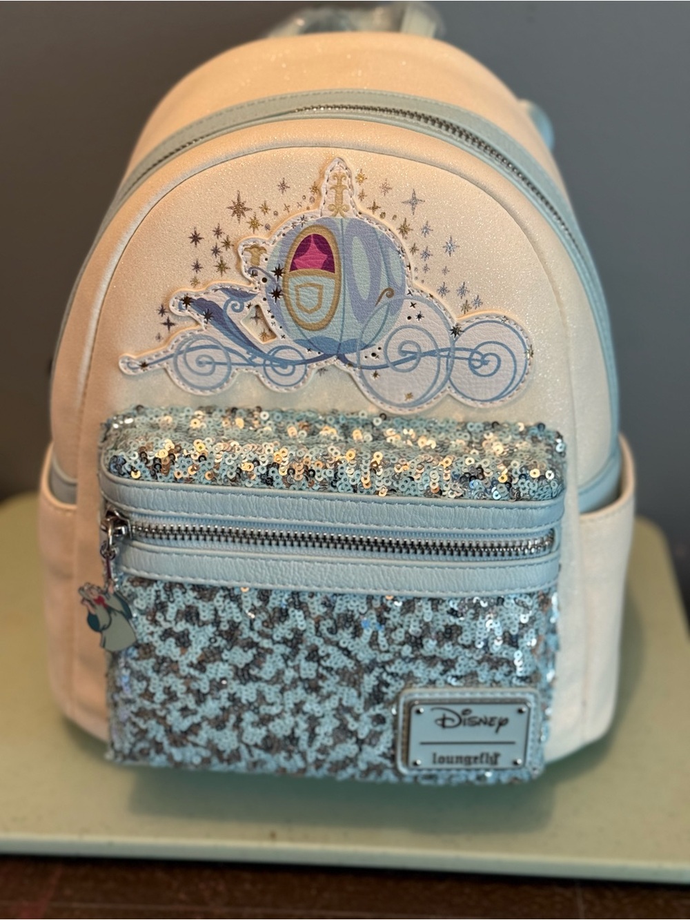 Loungefly Light Blue Cinderella Carriage Sequin Mini Backpack